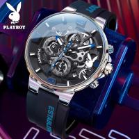 ราคา 2024 สไตล์ใหม่ PLAYBOY 3063 ยี่ห้อ Quartz Hollow อินเทรนด์นาฬิกาผู้ชายส่องสว่าง (44168312315)