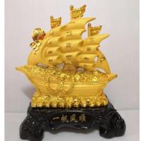 ราคา เรือสำเภา เรือสำเภาจีน ขนสมบัติ สูง 14 นิ้ว เรซิ่นพ่นทรายทอง ฐานไม้ (8066433452)