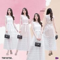 ราคา TwinsShopVipพร้อมส่ง TW18750 dress ผ้าลูกไม้ซีทรูสีขาวแขนกุด .. (23447974428)