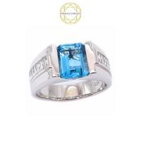 ราคา การตั้งค่าช่องบุษราคัมสีฟ้าธรรมชาติพร้อมแหวนผู้ชายสีเงินมอยซาไนต์ (27523218251)