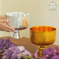 ราคา ขันน้ำ18 ซม.+พานกลีบบัว 18 ซม. สีเงิน-สีทอง ขันน้ำพานรอง ขันพลาสติก (22026813451)
