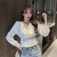 ราคา FKพร้อมส่งเสื้อแขนยาว อกไขว้ ผ้าซาตินเงา ยางยืดเอว แต่งกระดุมมุกที่เอว สไตล์เกาหลี (8307598244)