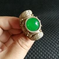 ราคา คอลเลกชันโบราณ Retro Old Silver ฝัง Chrysostase Agate แหวน Miao แหวนเงินแหวนเยื่อกระดาษเก่า YBL1.29 (52805603587)