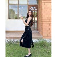 ราคา ปล่อย กระโปรงยีนส์ยาวผ่าหน้าสีดำ (23982487160)