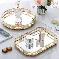 ราคา Violet Flamingo [สินค้าพร้อมส่งจากไทย] ถาดกระจกขอบแสตนเลสสีทอง ถาดวางของจุกจิก ถาดเอนกประสงค์ ถาดกระจกวางของตกแต่งบ้าน (22707872527)