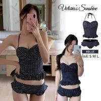 ราคา พร้อมส่ง✨ ชุดว่ายน้ำทูพีซ บิกินี่ ลายจุด Polka Dot สไตล์วินเทจ ดีไซน์ระบายสุดน่ารัก เซ็กซี่ขยี้ใจ#1119 (54755919949)