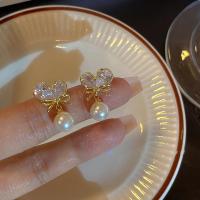 ราคา Sweet Heart Bow Pearl Earrings Versatile Fashion Earrings Women Personalized Simple Earrings (41104220877)