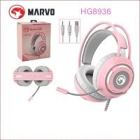 ราคา Marvo HG8936 หูฟังเกมมิ่ง Gaming Headphone สีชมพูขาวสุดน่ารัก สาย USB+3.5 (18424705162)