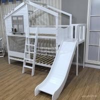 ราคา หลังคาเอียงไม้รูปร่างโรงงานบ้านสีขาวบันไดห้องเล่นห้องใต้หลังคาเตียงเตียงเตียงและ 1PQF (49305816546)