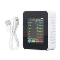 ราคา Air Quality Monitor แบบพกพา LCD Backlight หน้าจอ CO2 TVOC HCHO PM2.5 PM10 เครื่องตรวจจับพร้อมนาฬิกาปลุกสีขาว (48255859562)