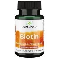 ราคา Swanson Biotin 5,000 MCG 100 Caps Hair, Skin & Nails Health (47604653865)