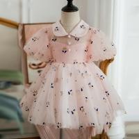 ราคา [01112-OK] ❝สีชมพู❞ ชุดออกงานเด็กหญิง ชุดราตรีเด็ก ทรงสั้น เรียบหรู แบบมีปก แขนตุ๊กตาซีทรู (22311549724)