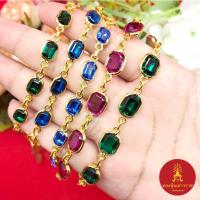 ราคา สร้อยข้อมือทองฝังพลอย ความยาว 7 นิ้ว สีมรกต ไพลิน บุษราคัม แดง ขาว ทรงรี เหลี่ยม หยดน้ำ ชุบทอง ใช้ได้ทุกโอกาส งานสวย (23888317988)