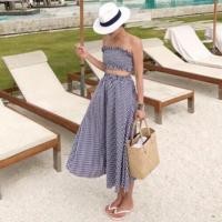 ราคา ชุดเซตไปทะเล Zara เกาะอก กระโปรง เกาะอกสม๊อค ชุดเซตลายสก๊อต Scott Dress สีฟ้า/สีดำ (4336384936)