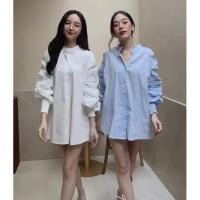 ราคา เสื้อเชิ้ต shirt แขนพองแนวเกาหลี สม็อคปลายแขน สีขาว เสื้อแขนยาว (5191904282)