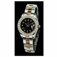 ราคา Royal Crown นาฬิกาข้อมือผู้หญิง สายสแตนเลสชุบทอง ประดับเพชร cz อย่างดี รุ่น 3662L - หน้าดำ (สี Pink Gold) (1184119208)