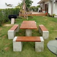 ราคา โต๊ะปูนสนาม ชุด 8 ที่นั่ง แผ่นสีไม้ - ขาปูนเปลือย ขนาด 150*80 cm สุดคุ้มผลิตและส่งตรงจากโรงงาน จัดส่งทุกจังหวัด (15097513152)