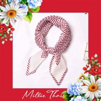 ราคา ผ้าพันคออัดพลีทสีขาว/แดง ♥️ By Millie Thailand (29975660859)