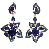 ราคา ต่างหูพลอยแท้ ไพลิน-น้ำเงิน 10 x 12 mm. ล้อม ไพลิน (เผาเก่า) เงินแท้ 925 ชุบทอง 18k (24212459859)