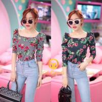 ราคา เสื้อแขนตุ๊กตา ลายดอก เนื้อผ้ายืดวูลเวฟ (3324516043)