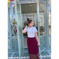 ราคา ผ้าถุงมอญ ผ้าฝ้ายแท้ สีแดงกร่ำ (23219036594)