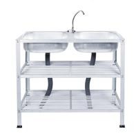 ราคา Vliving ซิ้งค์ล้างจาน อ่างล้างจานอลูมิเนียม 2 หลุม 3 ชั้น เจาะรูมีก๊อก#72 (532967716)