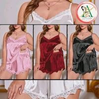 ราคา พลัส ชุดนอนสาวอวบ เซ็ตชุดนอนสาวอวบ เสื้อสลิง & กางเกงขาสั้น ขอบลูกไม้ ผ้าซาติน 1XL-5XL ไม่ระบุชื่อสินค้า (25051587379)