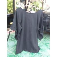 ราคา เสื้อแขนสั้นผ้าฝ้ายสีดำ แขนระบายปีกค้างคาว อก 46 ยาว 27 (18288498812)