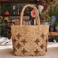ราคา B331）Lafite three-dimensional rose handbag vintage handmade shoulder bag exquisite hook flower and grass woven bag (27587359949)