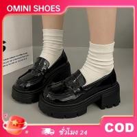 ราคา รองเท้าหนังหัวกลมส้นหนาสไตล์อังกฤษสีดำสำหรับผู้หญิงรองเท้าโลฟเฟอร์สไตล์ฝรั่งเศสวินเทจ สบายๆ (50902514900)