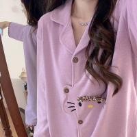 ราคา ชุดนอนแขนยาวสำหรับหญิง สีม่วงเชลล์ขอบคิตตี้ จากวัสดุแคชเมียร์ เพื่อความอบอุ่นในทุกฤดูกาล (46303467881)