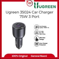 ราคา Ugreen 35024 Car Charger 75W 3 พอร์ตเอาต์พุต Super Fast Charging Dual USB Type C + USB A QC PD 3.0 Car Charger Saver Power Delivery (53054138846)