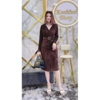 ราคา เดรสกำมะหยี่คอวีแขนยาว+เข็มขัดผ่าหน้า (13852411047)