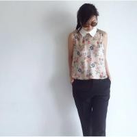 ราคา เสื้อปกเชิ้ตแขนกุดผ้าซิลค์ซาตินลายดอก ปกเชิ้ต (7162166370)