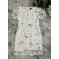ราคา ป้าย Si-am เดรสสั้น เดรสลูกไม้ฉลุลาย สีขาว มือ2 (26007984047)