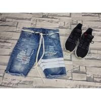 ราคา กางเกงขาสั้นยีนสไตล์ Hold’em denim ฟอกสด แถบหนัง (5878595960)