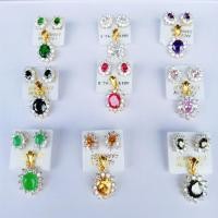 ราคา ชุด จี้ และต่างหู เพชร cz พลอยสีล้อม ชุบทองไมครอนหน้าขาว ราคาพิเศษ (6017419103)