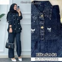 ราคา KEMEJA One Set Jeans Elita Jumbo Womens Body Shirt Set/Latest Jeans Shirt Pants and Top Set for Nursing (49154819523)