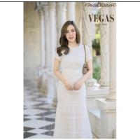 ราคา Dress เดรสผ้าฉลุ ทรงสวย กระโปรงระบาย หรูหรา ไฮโซsize L (13063713668)