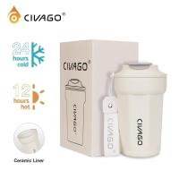 ราคา Civago （13oz） แก้วกาแฟสแตนเลสสีขาวข้าวพร้อมฝาปิดกระติกน้ําสูญญากาศแก้วน้ําร้อนและเย็น (24388868205)