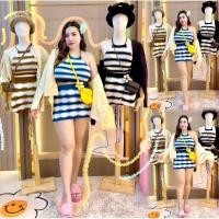 ราคา เซต3ชิ้น เสื้อผูกคอ+กระโปรงริ้วโครเชต์+เสื้อคลุม (27832978247)