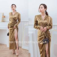 ราคา เดรสราตรี ชุดราตรี ชุดออกงาน ชุดบายเนียร์ ชุดเดรสราตรีสีเมทัลลิค (11622622897)