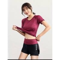 ราคา ชุดออกกำลังกาย เสื้อแขนสั้นสีแดง+กางเกงขาสั้นสีดำ เอวสูงกระชับหน้าท้อง ผ้าเบาใส่สบาย ราคาถูก ชุดกีฬา ชุดวิ่ง ชุดผู้หญิง (5934441156)