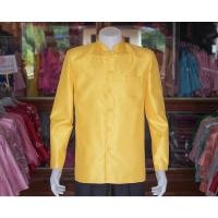 ราคา เสื้อสูทไหมแพรทองคอพระราชทานแขนยาว สีเหลือง (19189672792)
