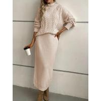 ราคา L ชุดเซ็ตไหมพรม เสื้อแขนยาว กระโปรง สีชมพูอ่อน (28775960921)