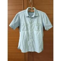 ราคา Muji Denim Color Shirt Sleeve Shirt Size L (*คอเสื้อซีด สีเฟด) (28129817721)