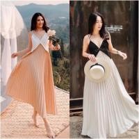 ราคา G13226 Dress เดรสสายเดี่ยว กระโปรงแต่งอัดพลีทและไม่อัดพลีท (19620757827)