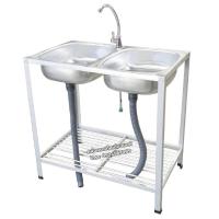 ราคา อ่างล้างจาน ซิ้งล้างจาน 2 หลุม 2 ชั้น ที่เสียบจาน 1 ชั้น 49x82x80 ซม. พร้อมก๊อกน้ำ (รุ่น 552) (6908941999)