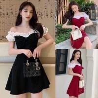 ราคา ชุดเดรสเปิดไหล่ ผ้าฮานาโกะซิปหลังค่ะ สไตล์เกาหลี (5606044376)