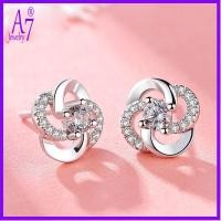 ราคา ต่างหูเพชรเม็ดกลมพร้อมลายดอกไม้ทำจากเงินสเตอร์ลิง 925 แบบ Micro Pave RXW1821 (29193760445)